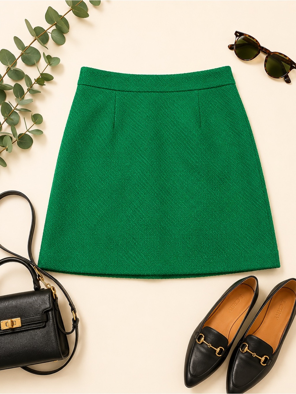 J.Crew Emerald Green Textured A-Line Skirt Size 10